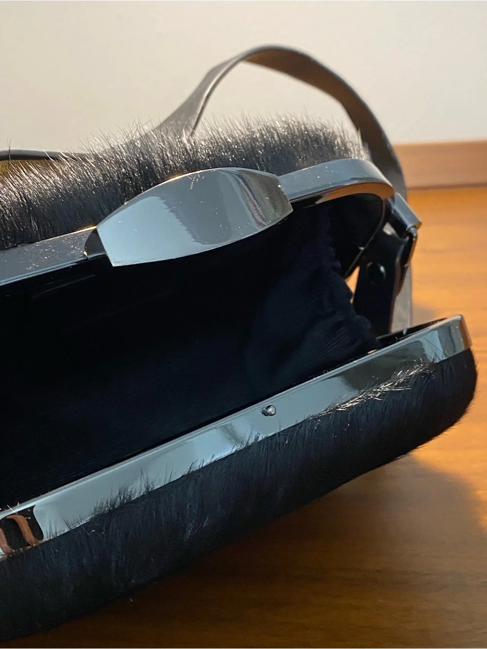 Black Fur Clutch Wristlet - Sleek Evening Bag